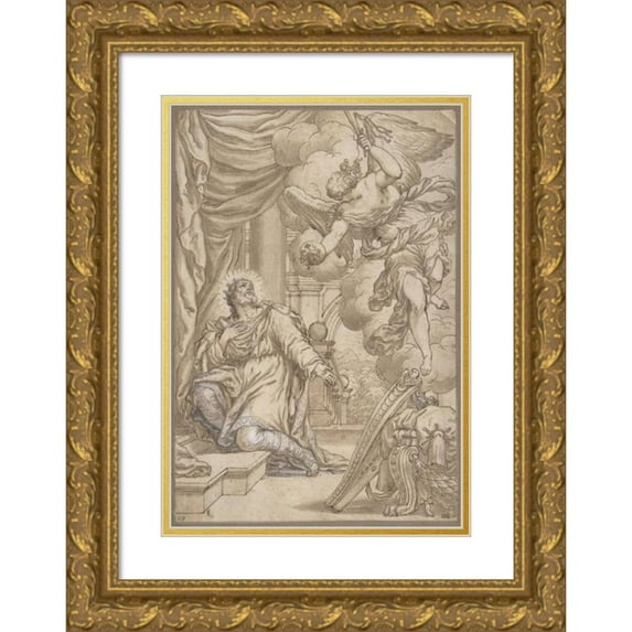Valentin Lefebvre 18x24 Gold Ornate Framed and Double Matted Museum Art Print Titled - David Chooses Three Days of Pestilence (17th Century)