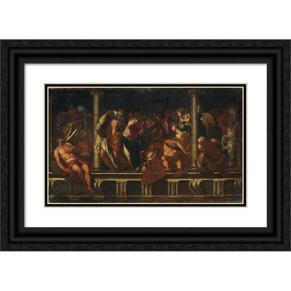 Valentin Lefevre 18x12 Black Ornate Wood Framed Double Matted Museum Art Print Titled - Probatic Swimming Pool