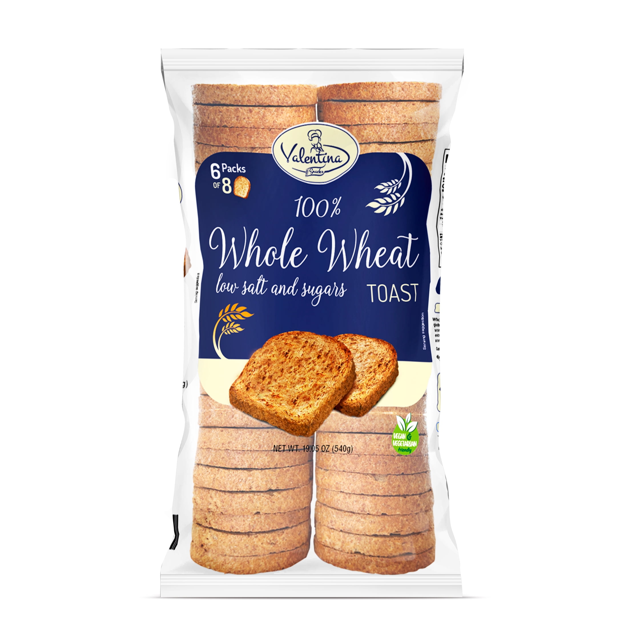 Valentina 100 Whole Wheat Low Salt & Low Sugar, 6 Packs of 8 Toast, 19