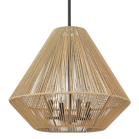 Golden Lighting Valentina 4-light Pendant in Matte Black and Natural Raphia Rope shade