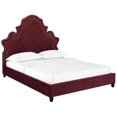 thumbnail image 1 of Valentina Queen Tufted Nailhead Performance Velvet Platform Bed in Maroon, 1 of 5