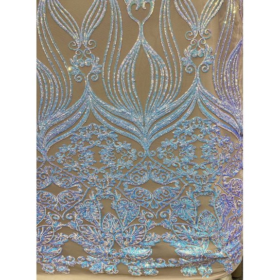 Valentina Textile INc Damask Design Embroidered on Mesh Lace Fabric by The Yard VT-16(1 Yard, Iridescent Blue)