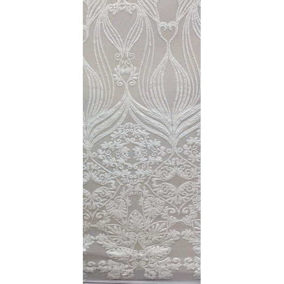 Valentina Textile INc Damask Design Embroidered on Mesh Lace Fabric by The Yard VT-16(1 Yard, White)