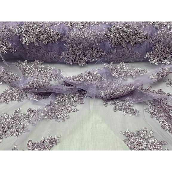 Valentina Textile Inc Sequin lace Fabric with embroderies on mesh VT-010 (1 Yard, Lilac)