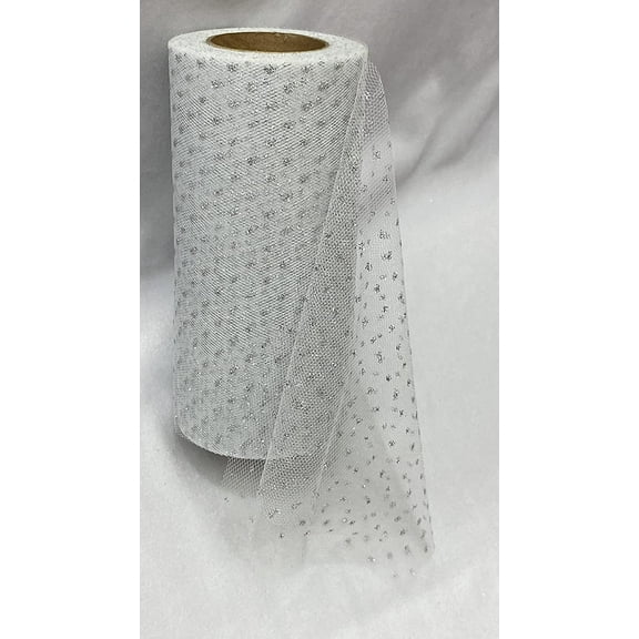 Valentina Textile Inc Silver or Gold Sparkling Tulle Ribbon Roll Glitter Tulle Roll Tulle Spool for Decoration (10 Yard, Silver)