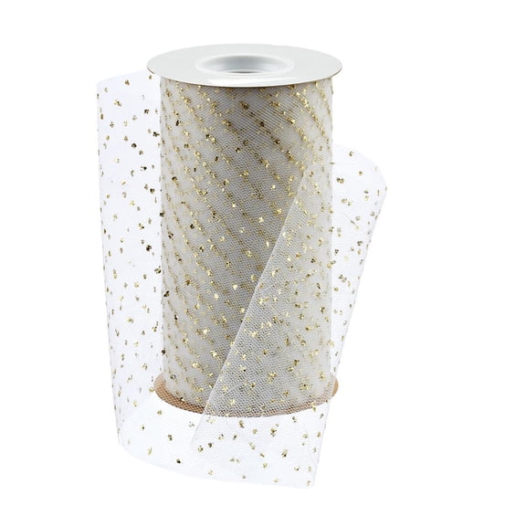 Valentina Textile Inc Silver or Gold Sparkling Tulle Ribbon Roll Glitter Tulle Roll Tulle Spool for Decoration (25 Yard, Gold)