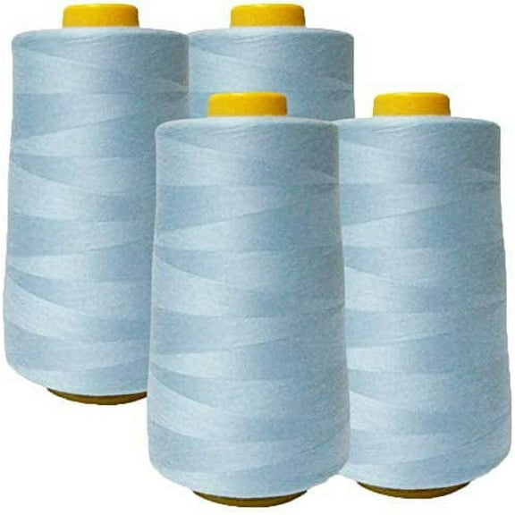 Valentina Textile inc 4 Pack of 6000 (24,000 Total) Yard Spools Sewing Thread All Purpose 100% Spun Polyester Overlock Cone(Baby Blue)