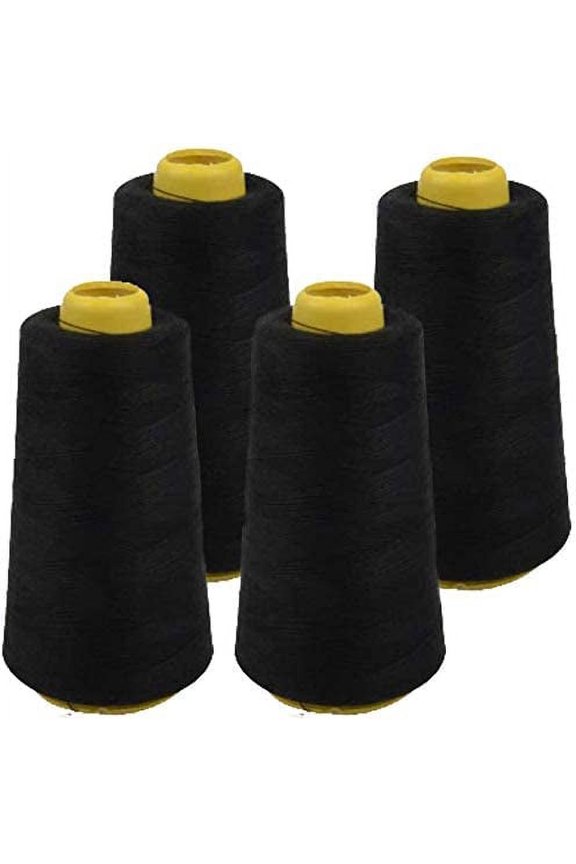 inc 4 Pack of 6000 (24,000 Total) Yard Spools Sewing Thread All Purpose 100% Spun Polyester Overlock Cone(Black)