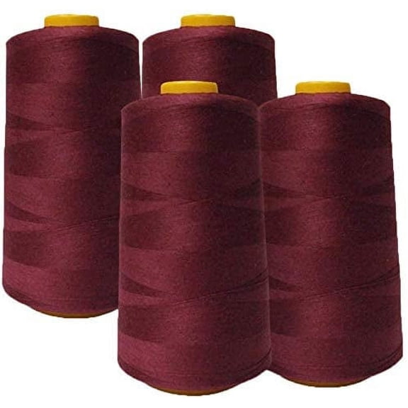 Valentina Textile inc 4 Pack of 6000 (24,000 Total) Yard Spools Sewing Thread All Purpose 100% Spun Polyester Overlock Cone(Burgandy)