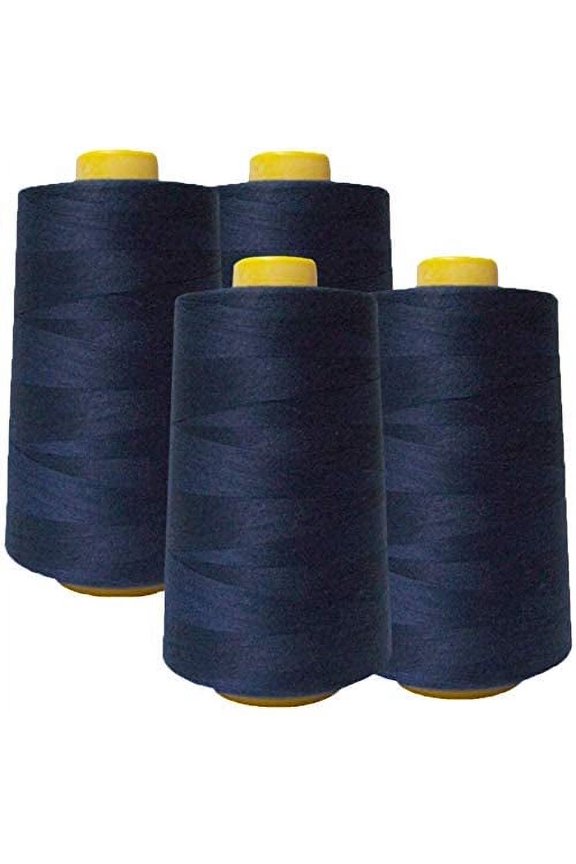 inc 4 Pack of 6000 (24,000 Total) Yard Spools Sewing Thread All Purpose 100% Spun Polyester Overlock Cone(Navy)