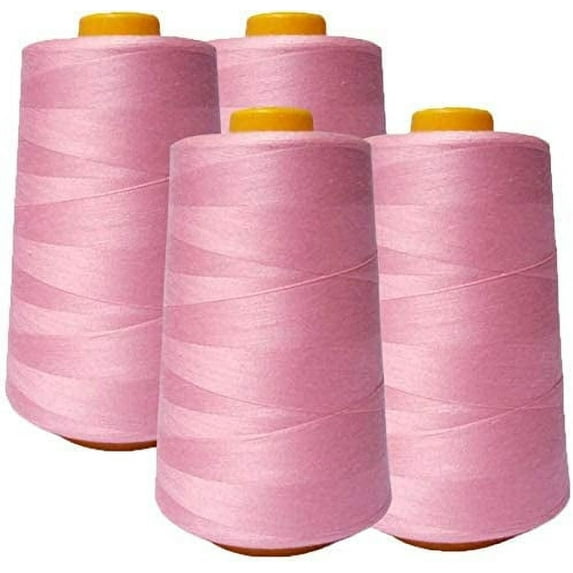 Valentina Textile inc 4 Pack of 6000 (24,000 Total) Yard Spools Sewing Thread All Purpose 100% Spun Polyester Overlock Cone(Pink)