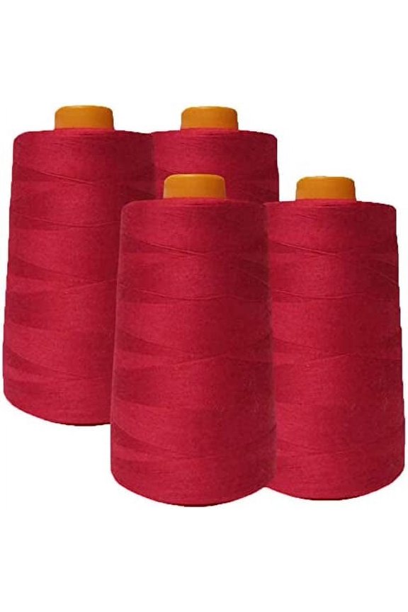 inc 4 Pack of 6000 (24,000 Total) Yard Spools Sewing Thread All Purpose 100% Spun Polyester Overlock Cone(Red)