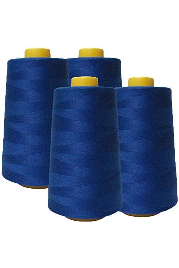 inc 4 Pack of 6000 (24,000 Total) Yard Spools Sewing Thread All Purpose 100% Spun Polyester Overlock Cone(Royal Blue)