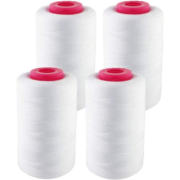 Valentina Textile inc 4 Pack of 6000 (24,000 Total) Yard Spools Sewing Thread All Purpose 100% Spun Polyester Overlock Cone(White)
