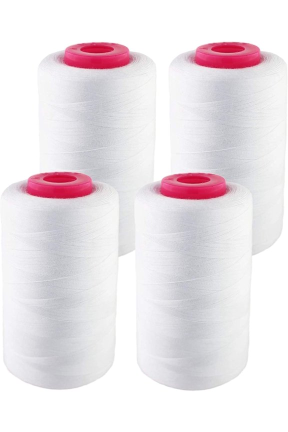 inc 4 Pack of 6000 (24,000 Total) Yard Spools Sewing Thread All Purpose 100% Spun Polyester Overlock Cone(White)