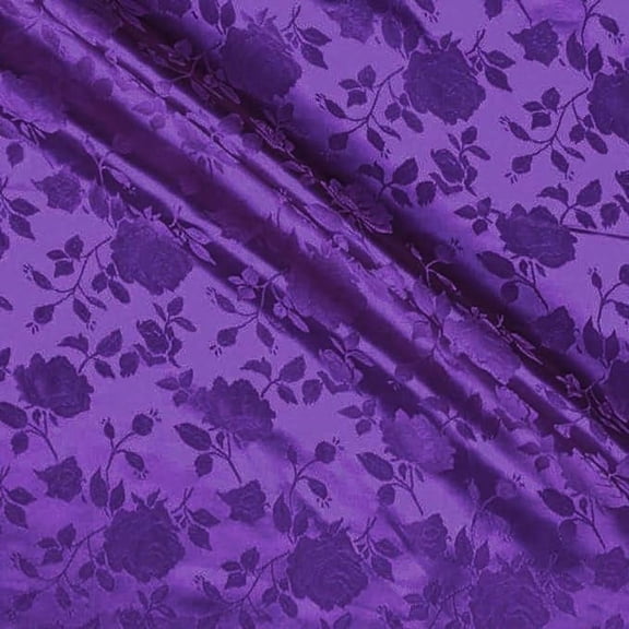 Valentina Textile's Inc. Rose Satin Brocade Jacquard Fabric, 58 Inches Wide - Sold by The Yard(1 Yard,Purple)