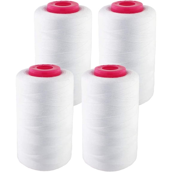 Valentina Textiles Inc. 4 Pack of 3000 (12,000 Total) Yard Spools Sewing Thread All Purpose 100% Spun Polyester Overlock Cone (White )