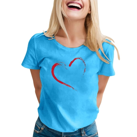 Valentina's Day Heart Graphic Tee Tops For Women Shirts Summer Cute Casual Short Sleeve Crew Neck Lover Gift Clothes