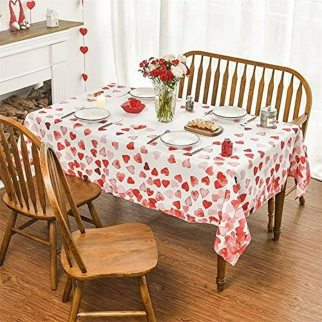 Valentine's Day Tablecloth 60x60 Inch Squre Watercolor Pink Hearts Love