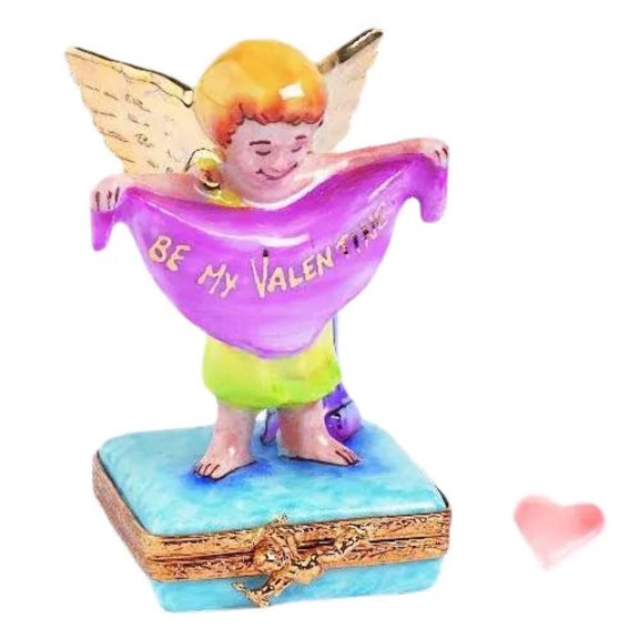 Valentine Angel Cupid Bright Gold Limoges Box Porcelain Figurine