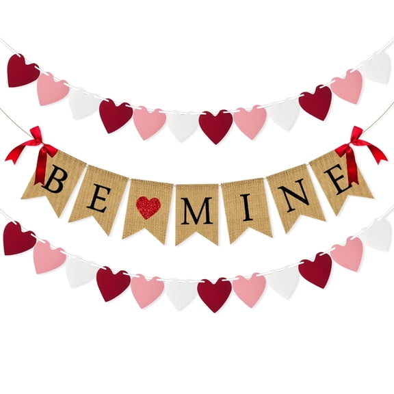Valentines Banner Happy Valentines Party Decorations Valentines Garland For Fireplace Hanging Heart Mantel Banner Be Mine Sign Paryt Supplies Set 2