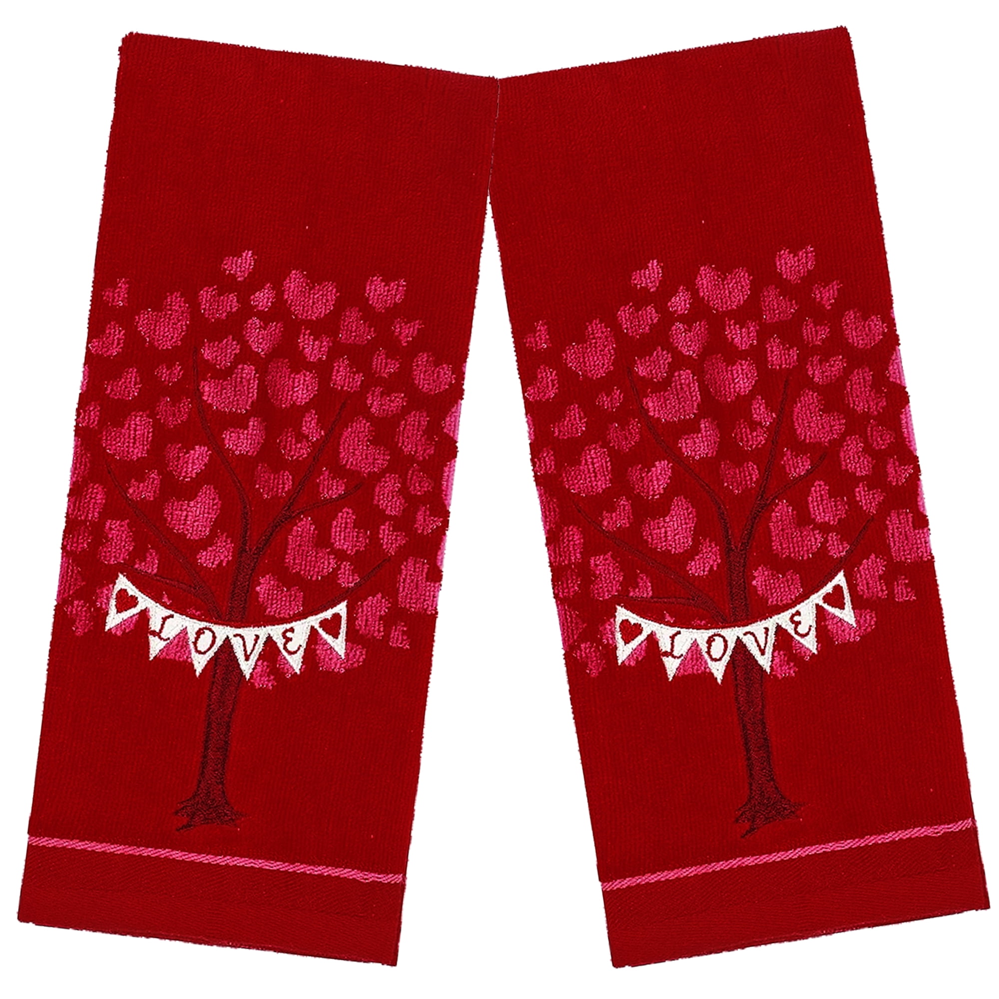 Celebrate Valentine Bath Hand Towels Red Tree of Love Hearts Bathroom 2 ...