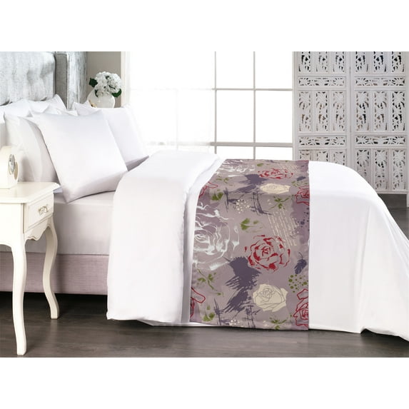 Valentine Bed Runner, Pastel-Colored Rose Flowers Leaves with Brush Strokes Abstract Art, Decorative Accent Bedding Scarf for Hotels Homes & Guest Rooms, Queen, Mauve Taupe Sage Green, by Ambesonne