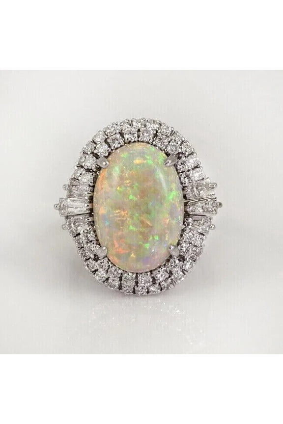 Valentine Best Gift 3Ct Oval Cut Fire Opal Women's Anniversary Gift Ring14k White Gold Plated Silver