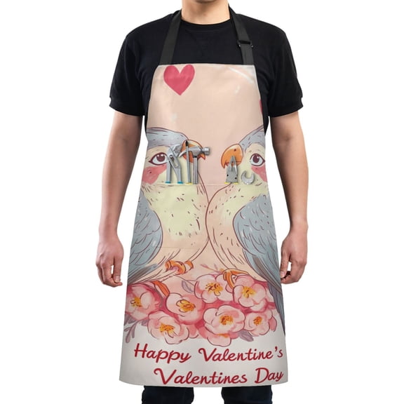 Valentine Bird Chef Kitchen Apron with Pockets for Women Waterproof Aprons for Cooking Baking