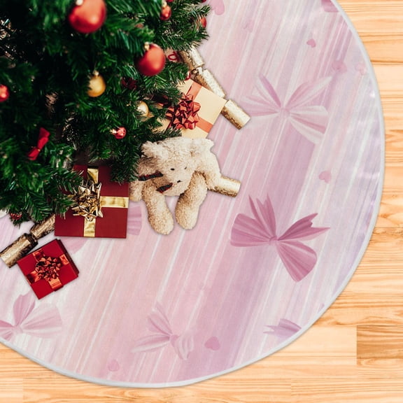 Valentine Bows Hearts Stripes Digital Pattern Christmas Tree Skirt Opening Design Floor Protection Holiday Decor 47.2" Diameter M
