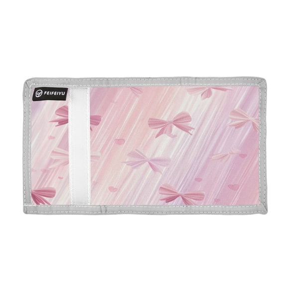 Valentine Bows Hearts Stripes Digital Pattern Trifold Wallets Card Holders Coin Pockets with Lanyards Portable Unisex