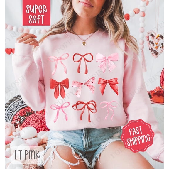 Valentine Bows Sweatshirt, Valentine's Day Crewneck, season Women's Sweater, Cute Coquette Valentine Sweatshirt, Trendy Bow Sweater All Size S-5Xl