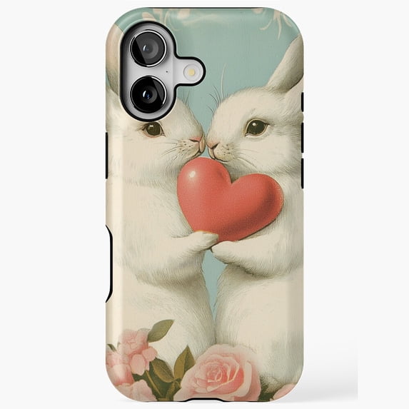 Valentine Bunnies Romantic Rabbit Love iPhone Case 17 16 15 14 13 12 11 Pro Max