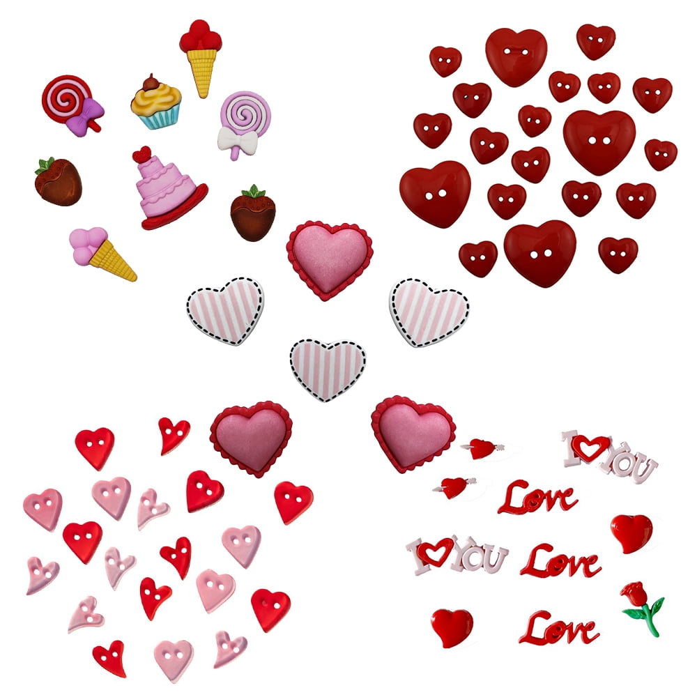 Valentine Button Valentine Button Set – 60-Piece 3D Assortment with Hearts, Roses ...