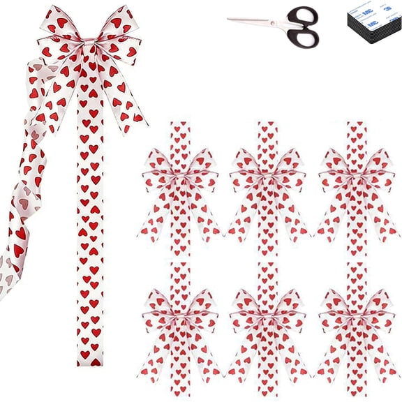 Valentine Cabinet Bows 6/8/12 Pcs, Red White Kitchen Decor for Doors and Windows