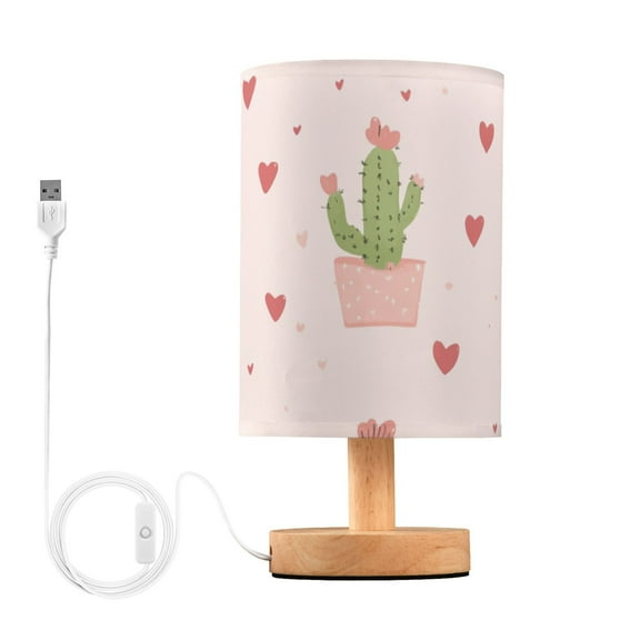 Valentine Cactus with Hearts Table Lamp with USB Port LED Warm Light Lamp Night Light Home Decor