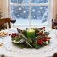 thumbnail image 1 of Valentine Candle Rings Wreath Flocked Pine Red Berry Pinecones Wreaths Artificial Berries Snowy Pine Candle Ring Holder for Valentine Wedding Home Table Centerpiece (E), 1 of 8