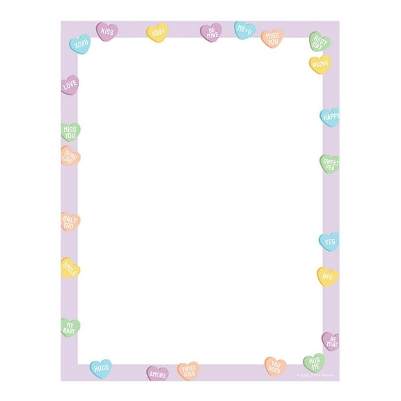 Valentine Candy Hearts Letterhead / 50 Sheets / 8.5" x 11" Valentines Day Paper / Conversation Hearts Decorative Stationery