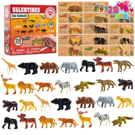 Valentine Cards with Zoo Animals, 28 Pack