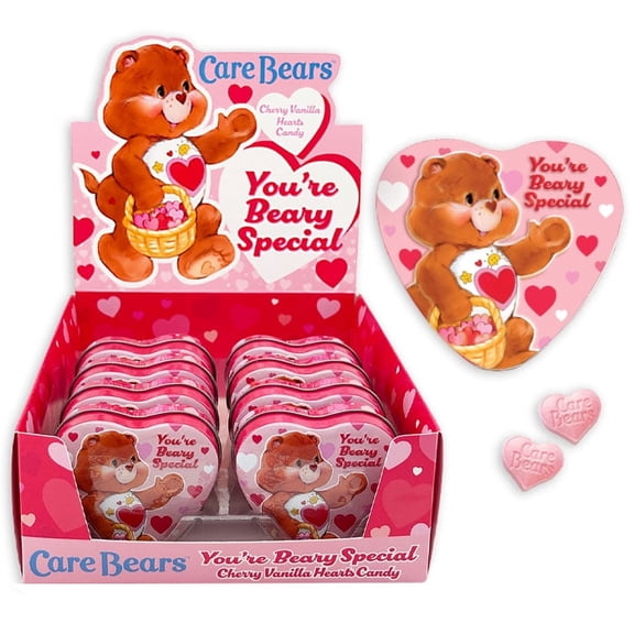 Care Bears Hard Candy Heart Shaped Tin Sweet Cherry Vanilla 1.2 Ounces Tin, 12 Count