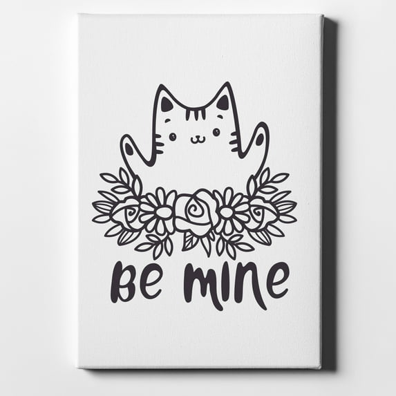Valentine Cat - Be Mine Flowers - 8" x 10" - Decorative Canvas Wall Art - White Edge - 5/8" Gallery Wrapped