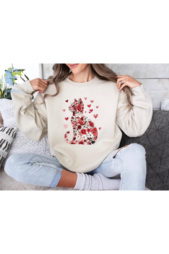 Valentine Cat Love Kitten Heart Mom Sweatshirt All size S-3XL