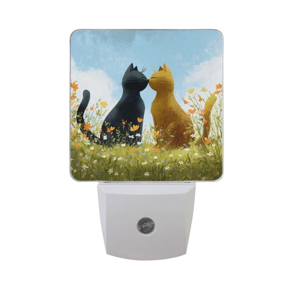 Valentine Cats in Love LED Night Light Sensor Lamp Plug-in Adjustable Brightness 2 Pack