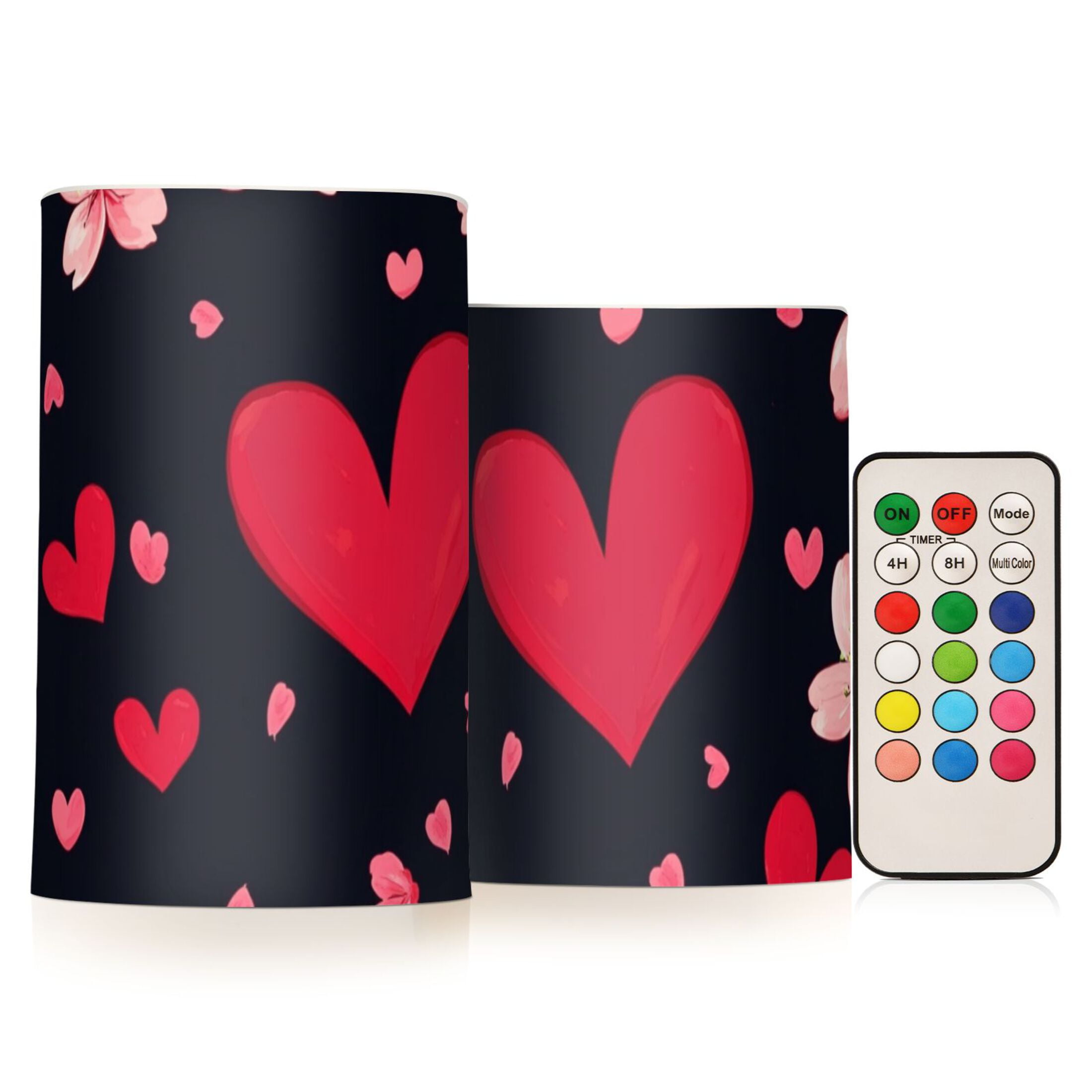 Valentine Cherry Blossom Heart Flickering Flameless Candles LED Tealight Battery Operated with Remote Set of 2 Holiday Decor Ornaments