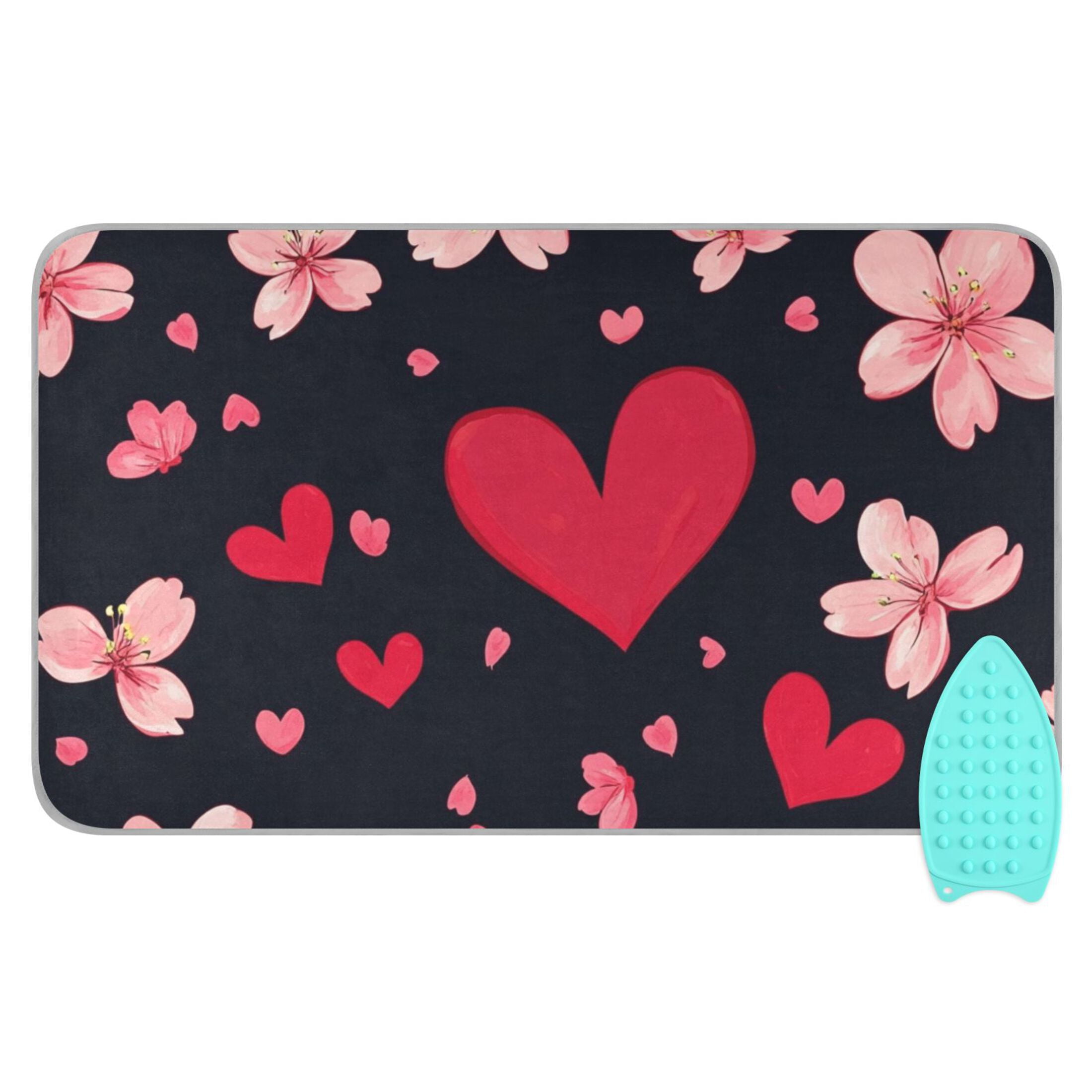 Valentine Cherry Blossom Heart Ironing Mat Blanket Portable Travel Ironing Pad Heat Resistant Pad 47.2" x 27.6”