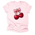 thumbnail image 1 of Valentine Cherry Bow Hearts Center Design Casual Short Sleeve Shirt ( XX-Large, Light Pink), 1 of 5