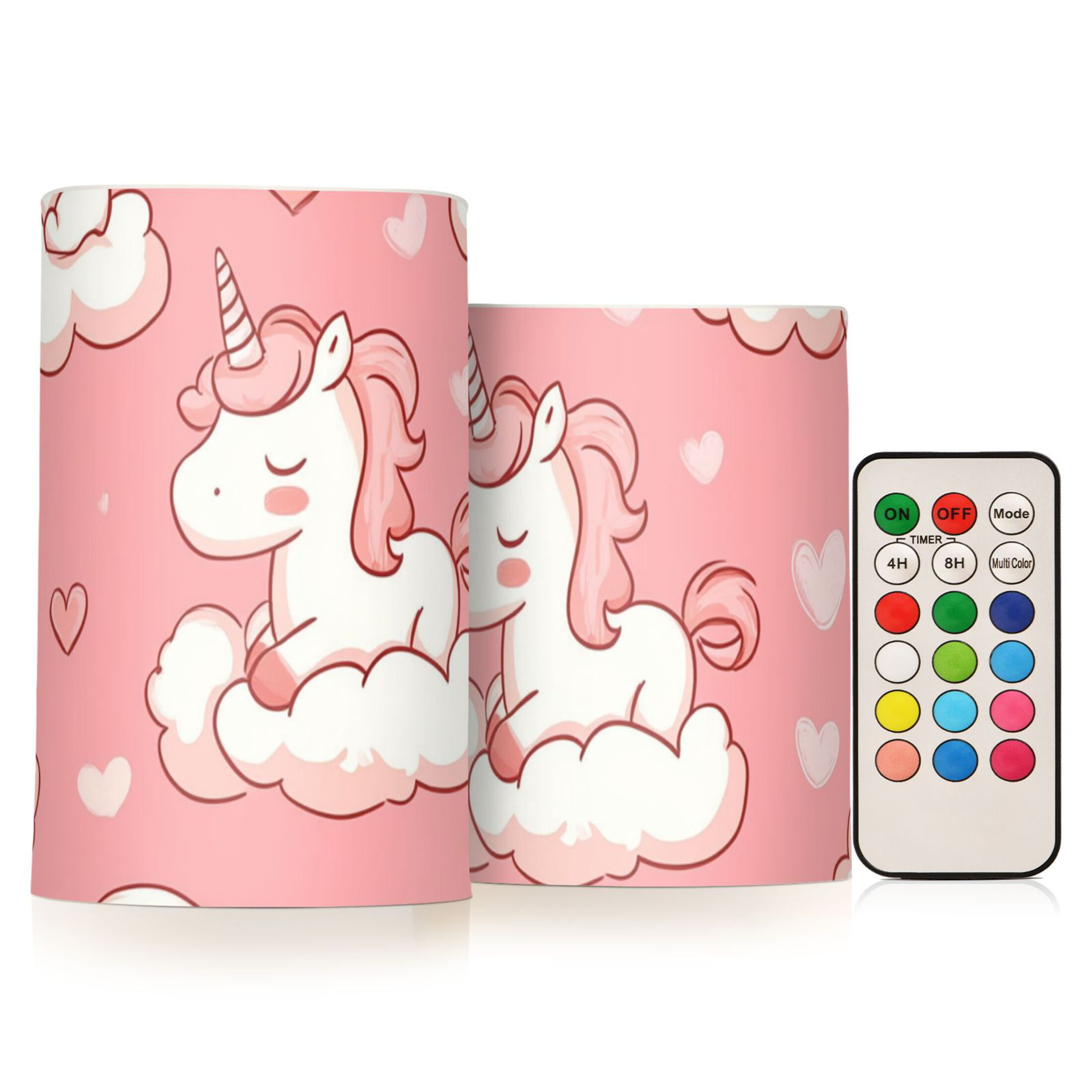 Valentine Clouds Unicorns Hearts Flickering Flameless Candles LED Tealight Battery Operated with Remote Set of 2 Holiday Decor Ornaments