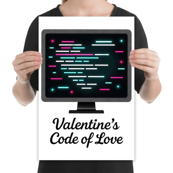 Valentine Code Poster, 13x19 glossy art print for tech couples and modern geeky room decor