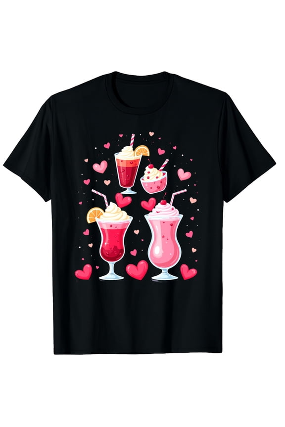 Valentine Coffee Latte Lover Heart Valentines Day Graphic Crew Neck Short Sleeve T-Shirts (Men's, Women's)