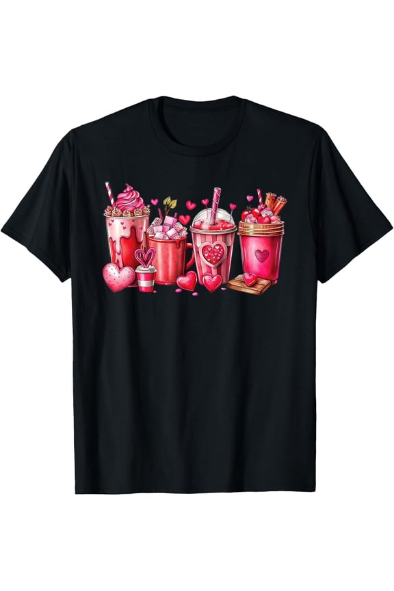 Valentine Coffee Latte Lover Heart Valentines Day Women T-Shirt Shirts